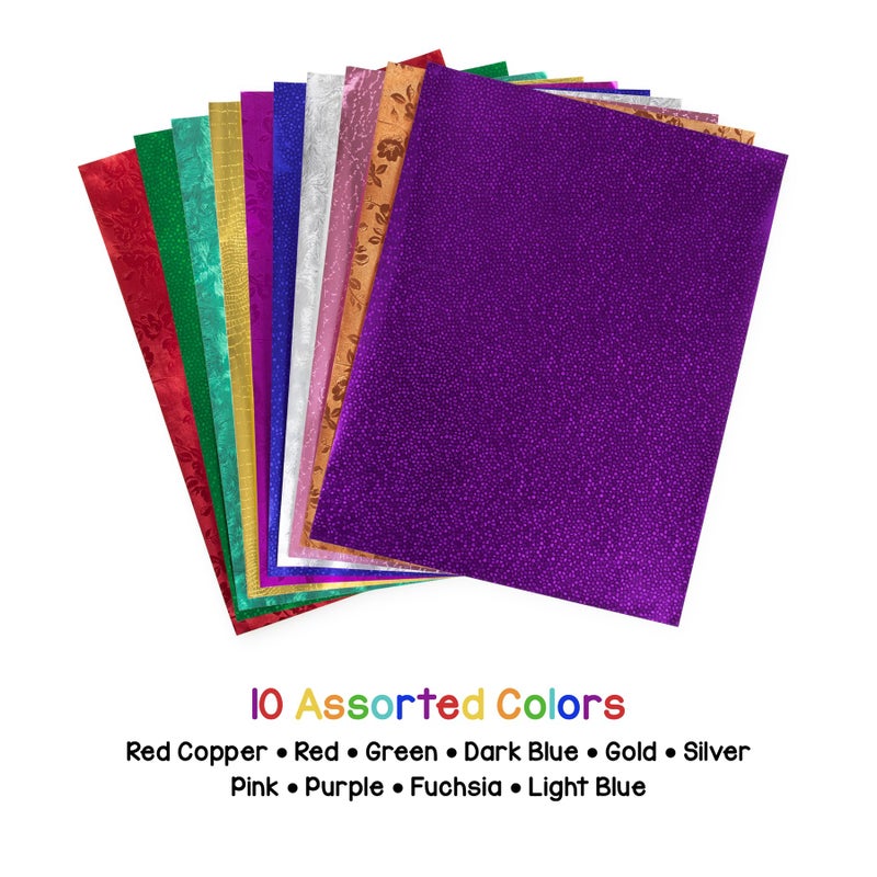 Hygloss Embossed Metallic Foil Paper - 30 Sheets Embossed Metallic Foil Paper - 8.5x10 Inches - Ideal Foil Papers for Crafts - Shiny Craft Paper Sheets - Image 2